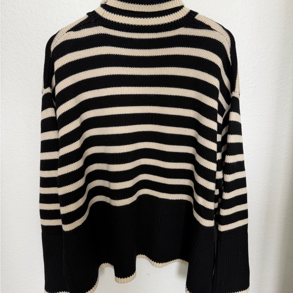 Toteme Black and Cream Striped Turtleneck Sweater